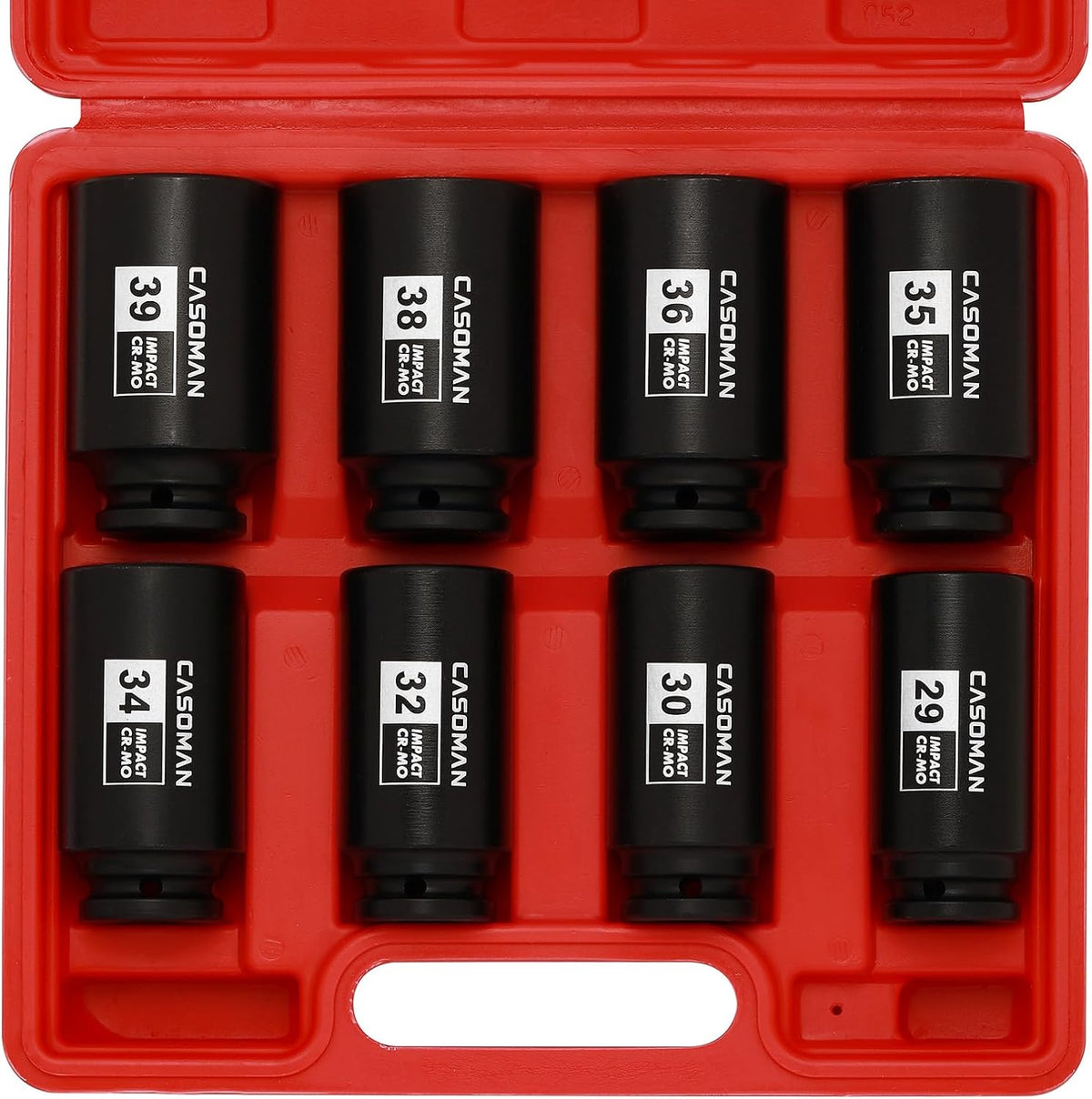 1/2-Inch Drive Deep Spindle Axle Nut Impact Socket Set,12-Point/6 Point, Metric, CR-MO, 29, 30, 32, 34, 35, 36, 38, 39mm, 8-Piece 1/2" Heavy Duty Impact Socket Set